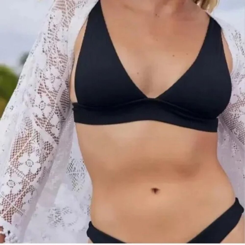 NWT Aerie Tie Back Triangle Bikini Top Swim Black Size Small S NEW